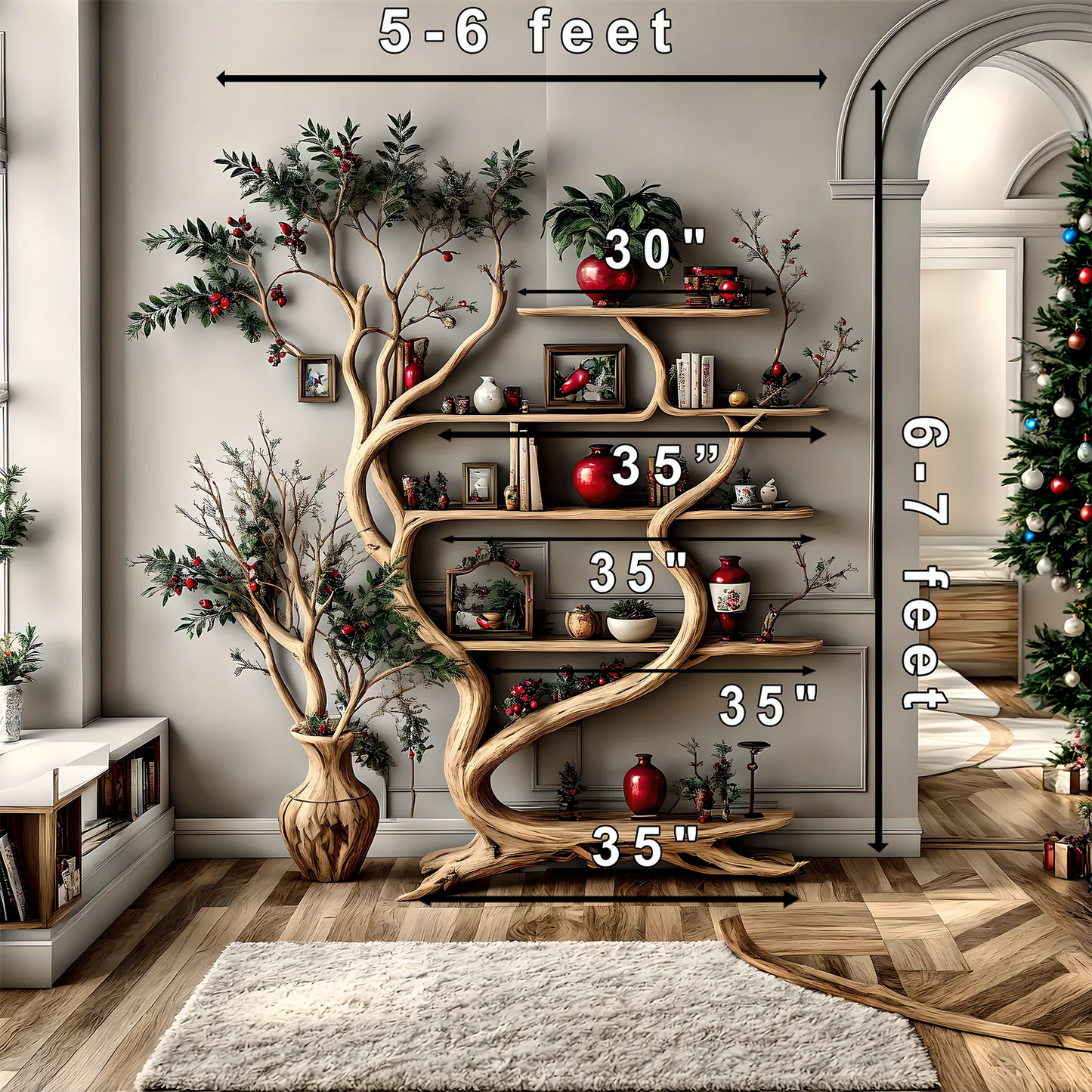 Rustic Tree Branch Decorative shelf in natural tree shape, solid wood, living room decoration