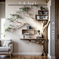 Rustic Tree Branch Floating Corner Shelf with Corner Lshaped Bench Handmade Driftwood bookshelf wall decor & home storage