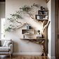 Rustic Tree Branch Floating Corner Shelf with Corner Lshaped Bench Handmade Driftwood bookshelf wall decor & home storage