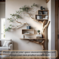 Rustic Tree Branch Floating Corner Shelf with Corner Lshaped Bench Handmade Driftwood bookshelf wall decor & home storage