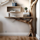 Rustic Tree Branch Floating Corner Shelf with Corner Lshaped Bench Handmade Driftwood bookshelf wall decor & home storage