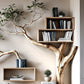Rustic Tree Branch Floating Corner Shelf with Corner Lshaped Bench Handmade Driftwood bookshelf wall decor & home storage