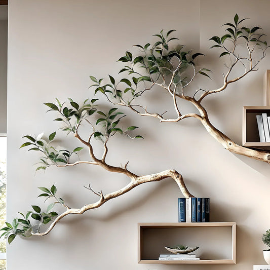 Rustic Tree Branch Floating Corner Shelf with Corner Lshaped Bench Handmade Driftwood bookshelf wall decor & home storage