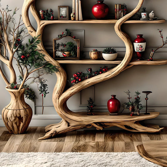 Rustic Tree Branch Decorative shelf in natural tree shape, solid wood, living room decoration