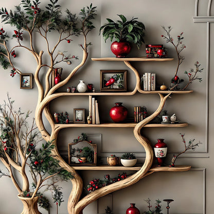 Rustic Tree Branch Decorative shelf in natural tree shape, solid wood, living room decoration