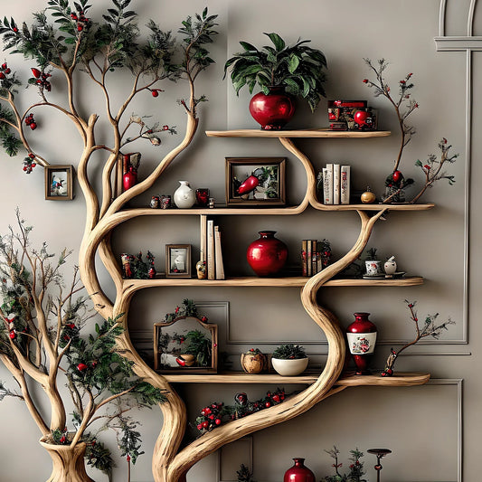 Rustic Tree Branch Decorative shelf in natural tree shape, solid wood, living room decoration