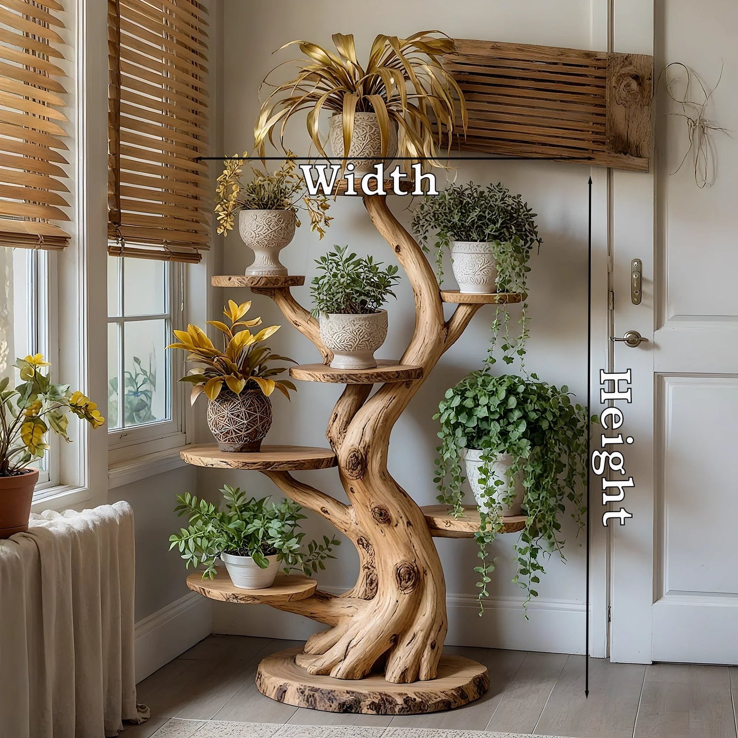 Tree Plant Stand Artistic plant shelf, made of solid wood, home decoration shelf.