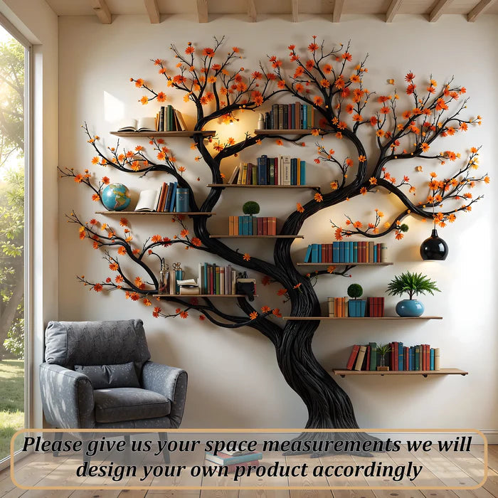Black tree branch bookshelf wall mount floating shelf mid century bookcase montessori bookshelf handmade furniture christmas decor Scandinavian