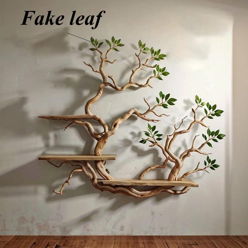 Tree bookshelves custom floating shelves solid wood bookcase carving driftwood art shelves on wall
