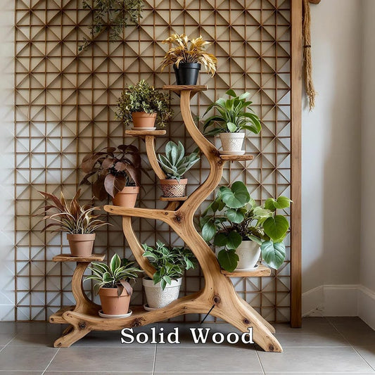Tree Plant Stand Artistic plant shelf, made of solid wood, home decoration shelf.
