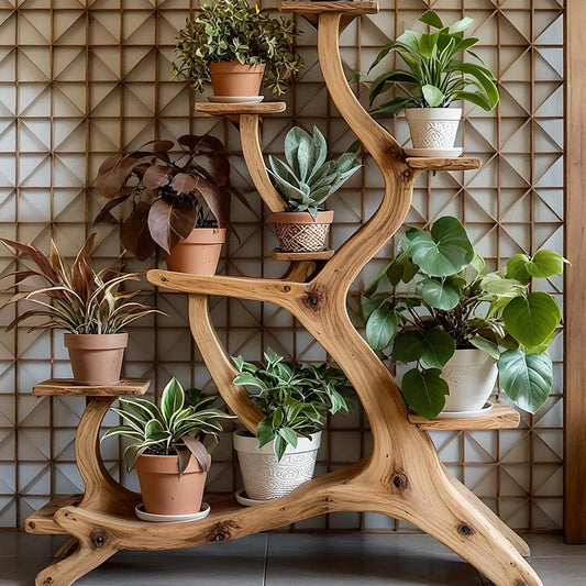 Tree Plant Stand Artistic plant shelf, made of solid wood, home decoration shelf.