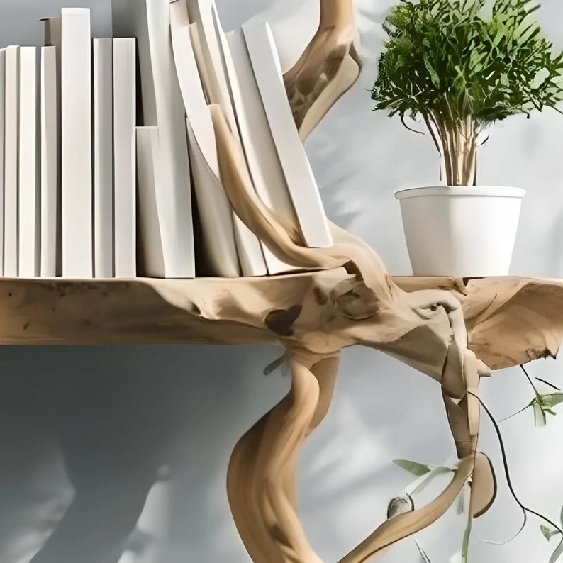 Driftwood bookshelf,wall-mounted,personal tree branch shelf ,children's bookshelf,library bookshelf Home Decor Living room decor 46"H × 42"W