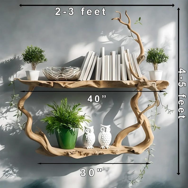Driftwood bookshelf,wall-mounted,personal tree branch shelf ,children's bookshelf,library bookshelf Home Decor Living room decor 46"H × 42"W
