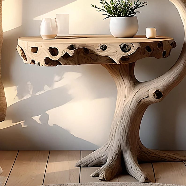 Tree shaped bedside table with night light, solid wood bedside table. 50'H ×40"W