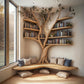 Rustic Tree Branch Floating Corner Shelf with Corner Lshaped Bench Handmade Driftwood bookshelf wall decor & home storage