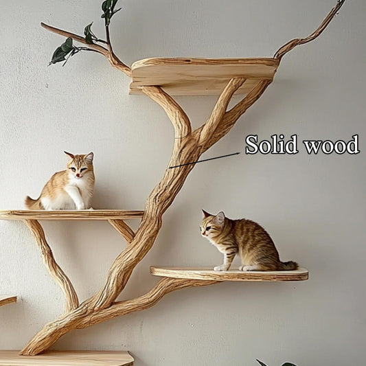 Wooden Tree Shaped Cat Tree – Handmade Natural Branch Cat Tower – Indoor Cat Shelf Furniture – Unique Pet Tree for Living Room Decor