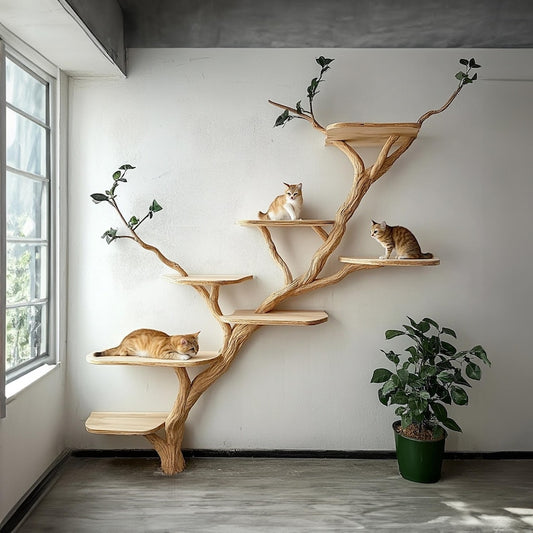 Wooden Tree Shaped Cat Tree – Handmade Natural Branch Cat Tower – Indoor Cat Shelf Furniture – Unique Pet Tree for Living Room Decor