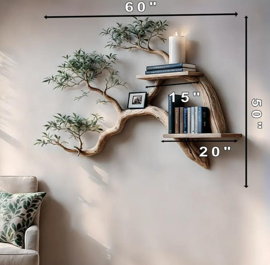 Solid Wooden Bookshelf with Tree branches