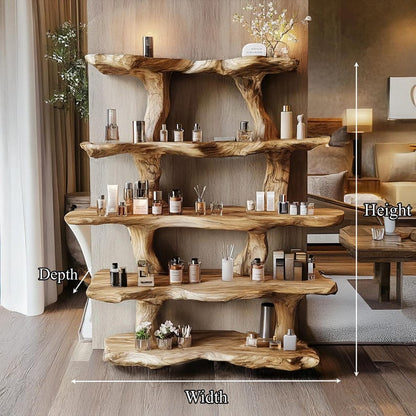 Rustic Wooden Shelf for Makeup, Natural Live Edge Wood Cosmetic Organizer, Handmade Boho Bathroom Display Stand, Wood Spa Shelf Decor