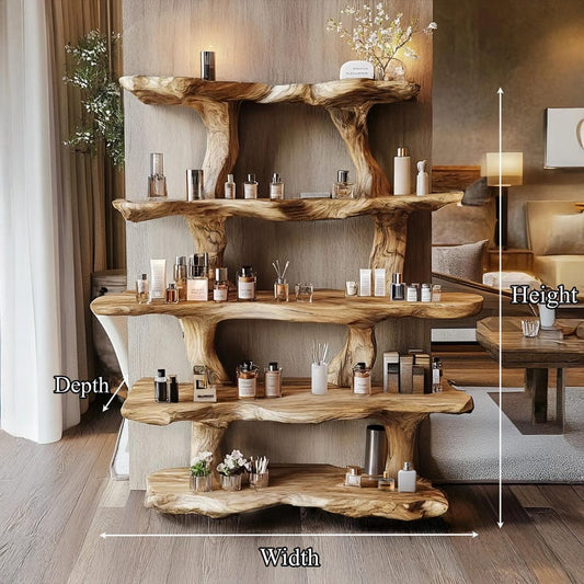 Rustic Wooden Shelf for Makeup, Natural Live Edge Wood Cosmetic Organizer, Handmade Boho Bathroom Display Stand, Wood Spa Shelf Decor