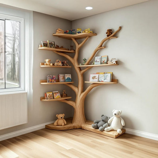 Tree bookshelves custom floating shelves solid wood bookcase carving driftwood art shelves on wall