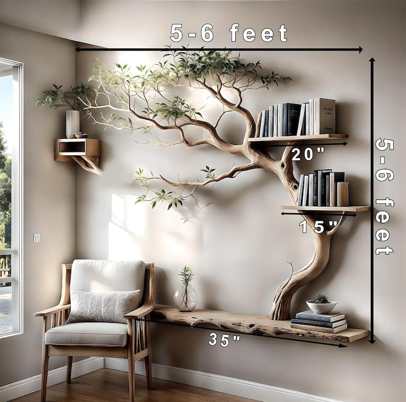 Tree branch bookshelf with stand, wall decoration bookshelf, living room decoration