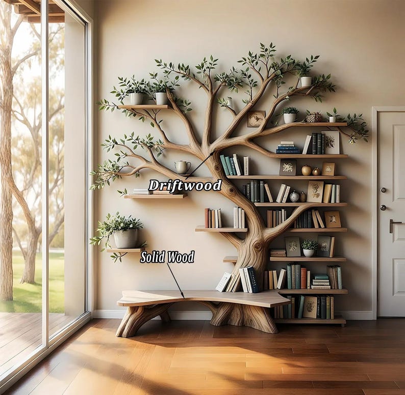 Tree Branch Shelf, Artistic Display Shelf, Natural Wall Furniture, Wooden Branch Shelf, Home Decoration library bookshelf