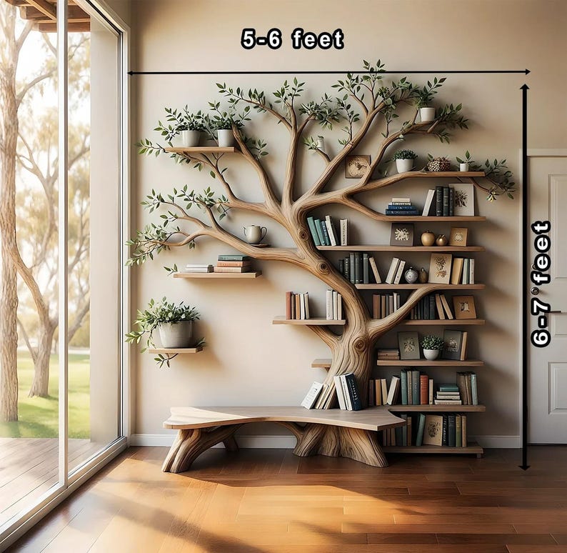 Tree Branch Shelf, Artistic Display Shelf, Natural Wall Furniture, Wooden Branch Shelf, Home Decoration library bookshelf
