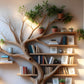 Floating bookshelf shaped like a tree branch made from real wood – delicate, durable, ideal for home decoration and storing books.