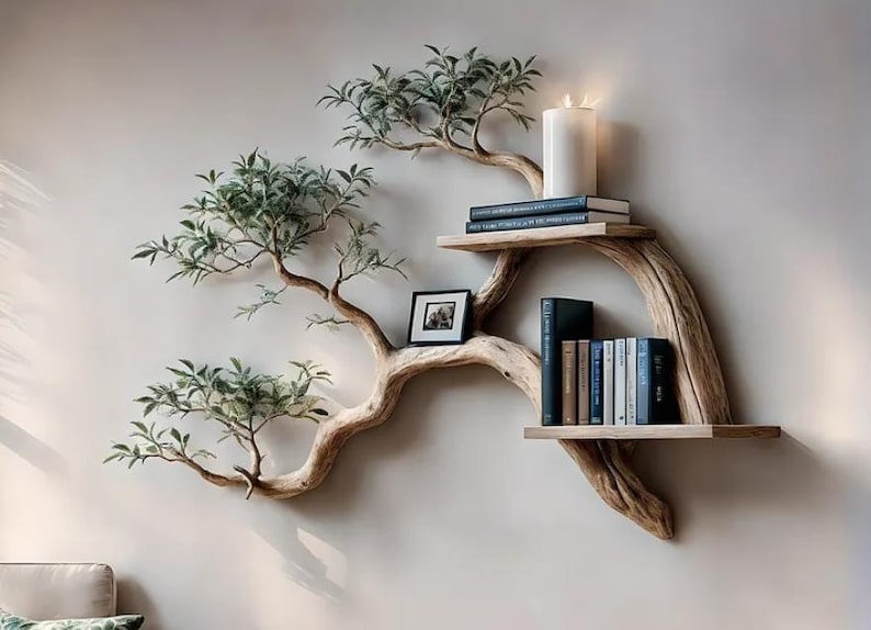 Solid Wooden Bookshelf with Tree branches