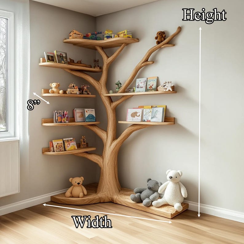 Tree bookshelves custom floating shelves solid wood bookcase carving driftwood art shelves on wall