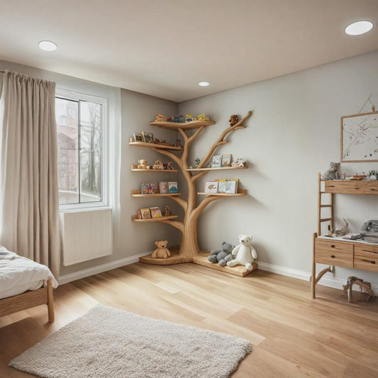 Tree bookshelves custom floating shelves solid wood bookcase carving driftwood art shelves on wall